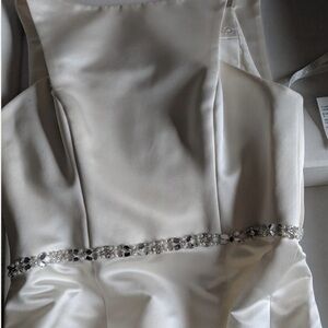 David's Bridal Elegant Cream Cape Wedding Dress